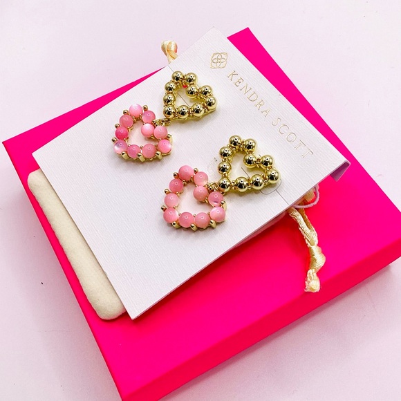 Kendra Scott Ashton Heart Drop Gold and Pink Heart Earrings - Picture 4 of 6